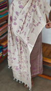 Mauve Lavender and Beige Semi Silk Suit with Cross Stitch Embroidery - UB44