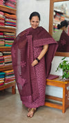 Wine Cotton Suit with Organdy Applique - MMC5 - 1