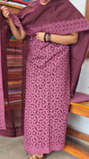 Wine Cotton Suit with Organdy Applique - MMC5 - 1