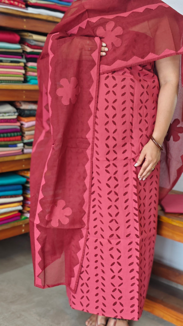 Reddish Maroon Cotton Applique Suit - MMC5 - 1