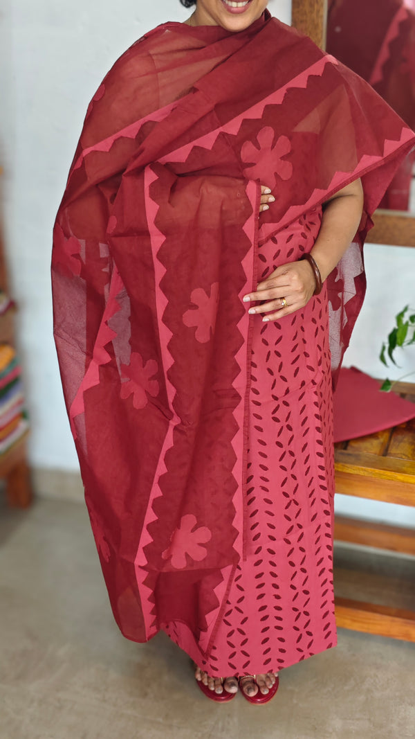 Reddish Maroon Cotton Applique Suit - MMC5 - 1