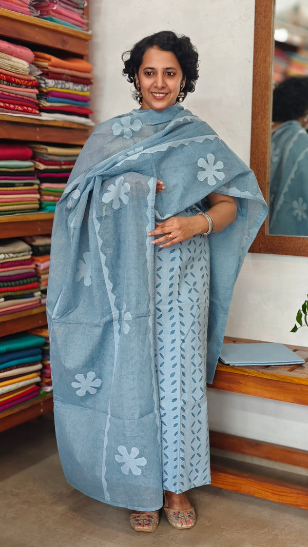 Blue Cotton Applique Suit - MMC5
