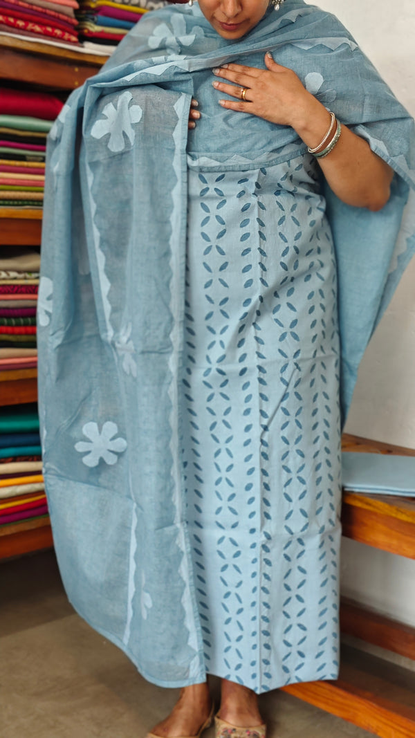 Blue Cotton Applique Suit - MMC5