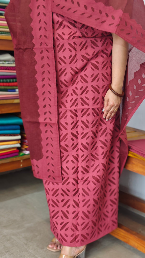 Reddish Maroon Cotton Applique Suit - MMC5