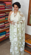 Pastel Mint Green Organza Applique Saree - PSG2