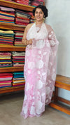 Pastel Pink Applique Organza Saree - PSG2