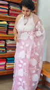 Pastel Pink Applique Organza Saree - PSG2
