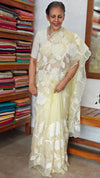 Pastel Yellow Applique Organza Saree - PSG2