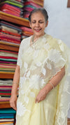 Pastel Yellow Applique Organza Saree - PSG2