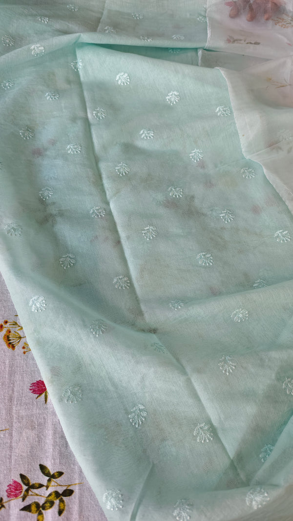 Ice Blue Organza Applique Saree - PSG2