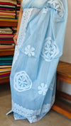 Blue Organdy Saree with Cotton Applique - 7188