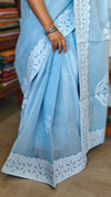 Blue Organdy Saree with Cotton Applique - 7188