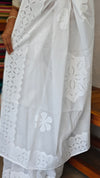 White Organdy Saree with Cotton Applique - 7188