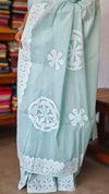 Teal Green Organdy Saree with Cotton Applique - 7188