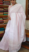 Baby Pink Organdy Saree with Cotton Applique - 7188