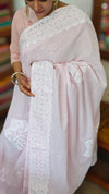 Baby Pink Organdy Saree with Cotton Applique - 7188
