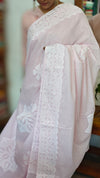 Baby Pink Organdy Saree with Cotton Applique - 7188