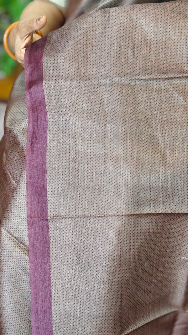 Saddle Brown Printed Tussar Silk Saree with Wine borders - PK772