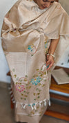 Beige Semi Tussar Silk Suit with Painting - ETV6