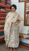 Beige Semi Tussar Suit with Painting - ETV6 - Blue