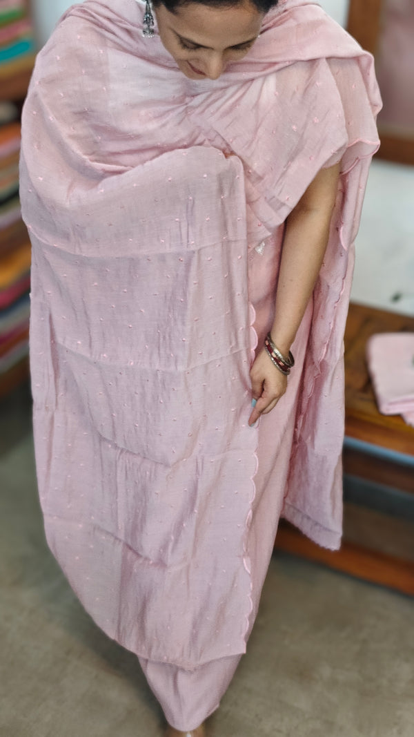 Nude Pink Muslin Suit with Embroidery