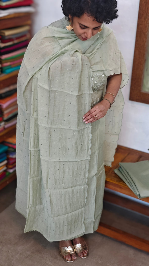Sage Green Muslin Suit with Embroidery