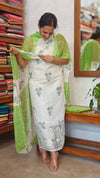 White and Green Embroidered Kota Doria Suit