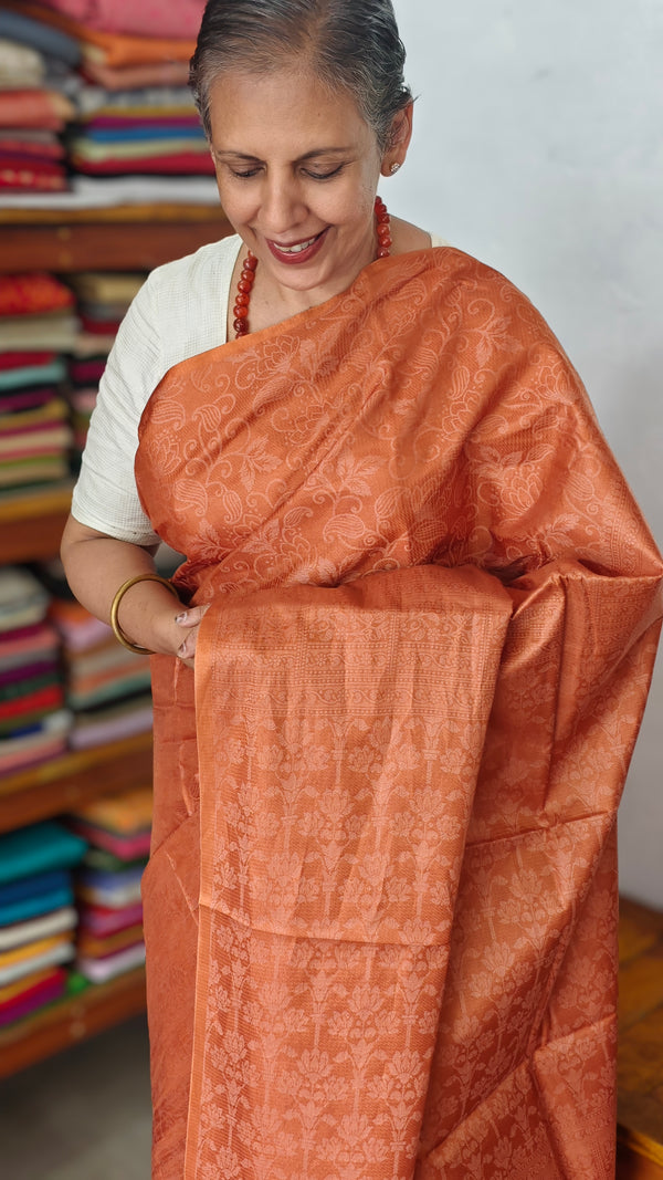 Rust Orange Noel Tussar Silk Saree with Jacquard Weaving - JNT46