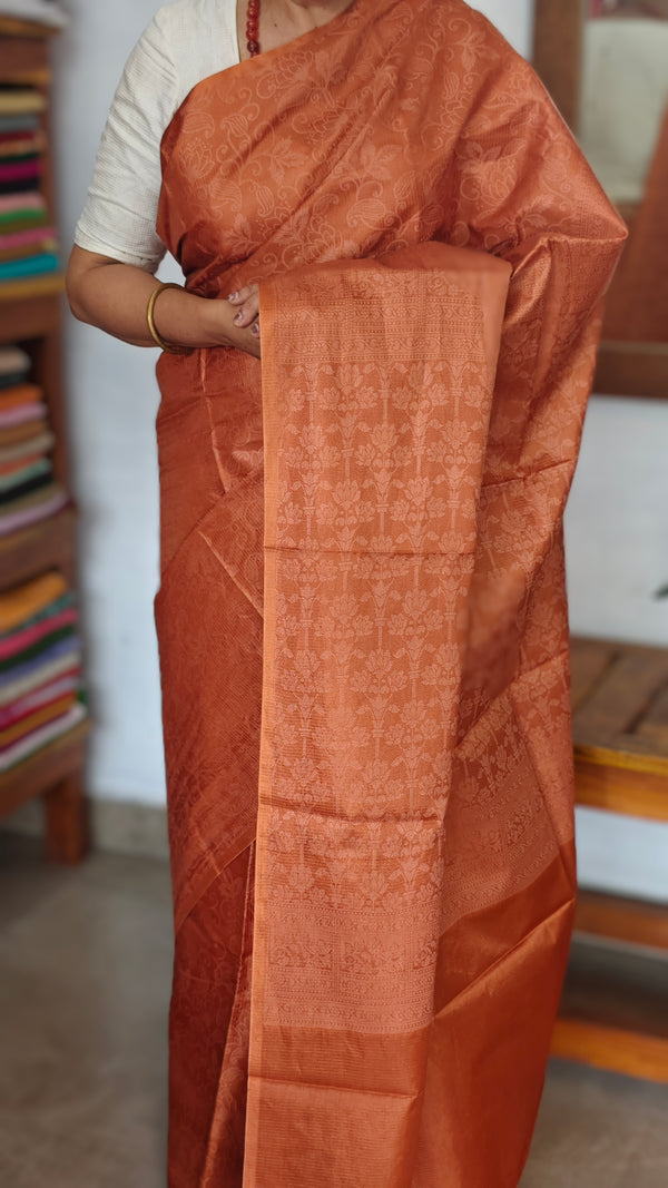 Rust Orange Noel Tussar Silk Saree with Jacquard Weaving - JNT46