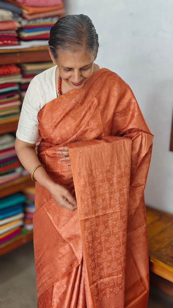 Rust Orange Noel Tussar Silk Saree with Jacquard Weaving - JNT46