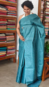 Teal Blue Noel Tussar Silk Saree with Jacquard Weaving - JNT46