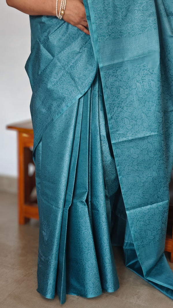 Teal Blue Noel Tussar Silk Saree with Jacquard Weaving - JNT46