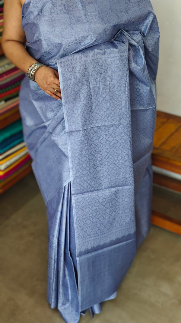 Steel Blue Noel Tussar Silk Saree with Jacquard Weaving - JNT46