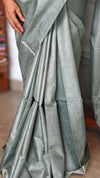Sage Green Noel Tussar Silk Saree with Jacquard Weaving - JNT46