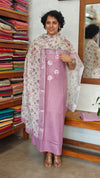 Lilac Linen Cotton Suit with Floral Dupatta - BVC5