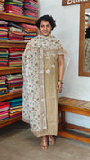 Beige Linen Cotton Suit with Floral Dupatta - BVC5