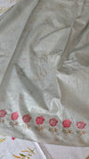 Powder Blue Tussar Silk Saree with Cross Stitch Embroidery