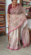 Printed Linen Tissue Saree - 3428 - Pink