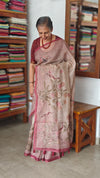 Printed Linen Tissue Saree - 3428 - Pink