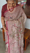 Printed Linen Tissue Saree - 3428 - Pink