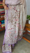 Printed Linen Tissue Saree - 3428 - Lavender