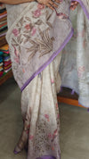 Printed Linen Tissue Saree - 3428 - Lavender