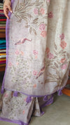 Printed Linen Tissue Saree - 3428 - Lavender