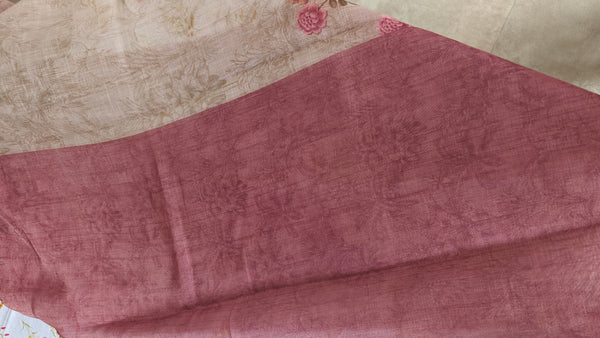 Printed Linen Tissue Saree - 3428 - Pink