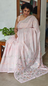 Pink Muslin Saree with Parsi Embroidery - 6437