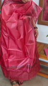 Dark Pink Printed Tussar Silk Suit - TN293