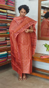 Burnt Peach Printed Tussar Silk Suit - TN293
