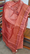 Burnt Peach Printed Tussar Silk Suit - TN293