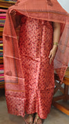 Dark Peach Printed Tussar Silk Suit - TN293