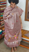 Mauve Semi Tussar Suit with Painting - ETV6
